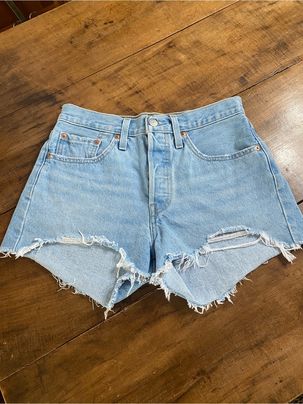 LEVI’s Light Blue Distressed Denim Shorts